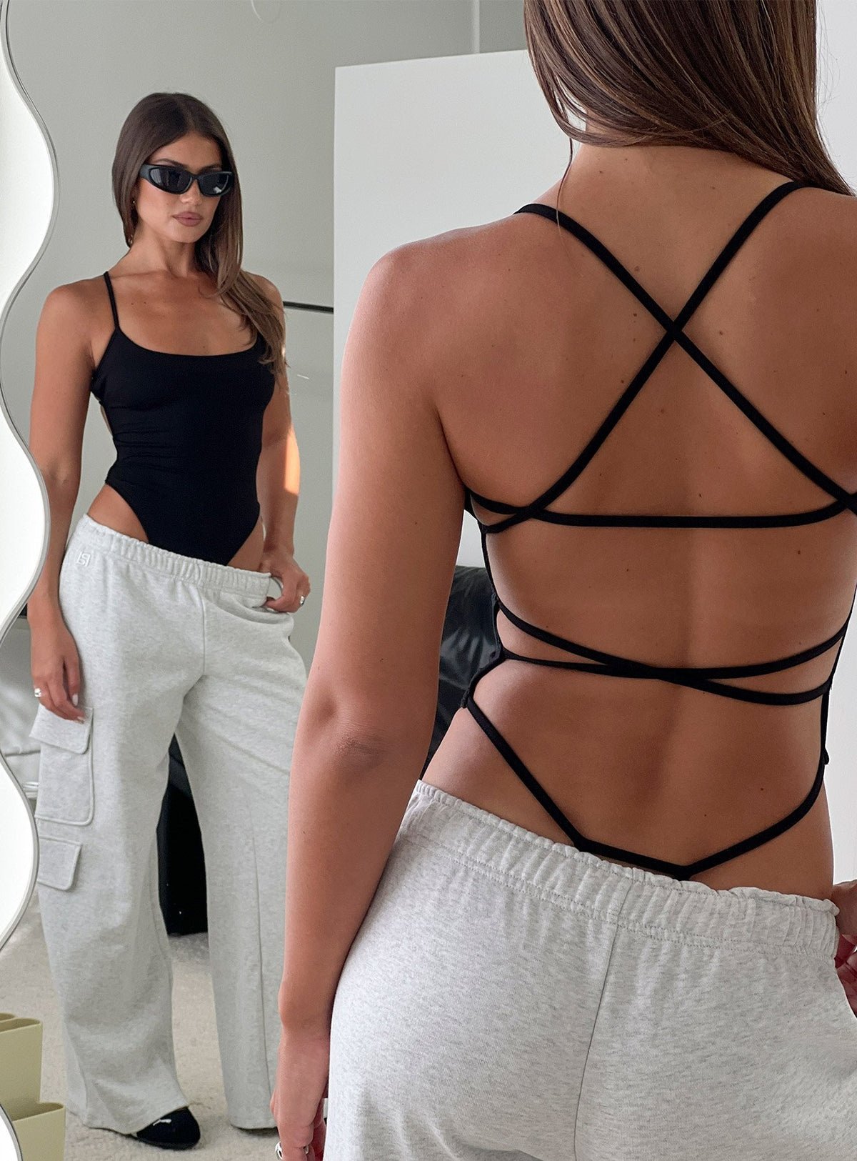 Open-back bodysuit with strappy back