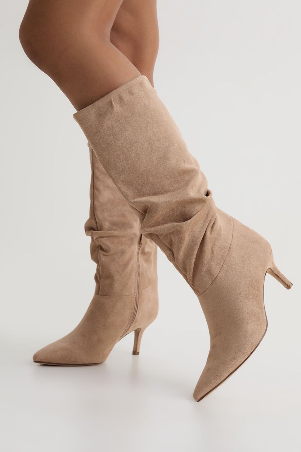 Slouchy mid-heel knee-high boots