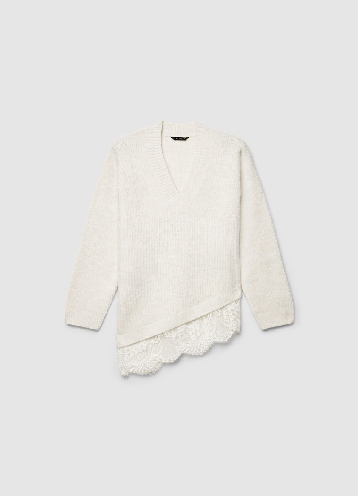Pull doux col V à ourlet en dentelle