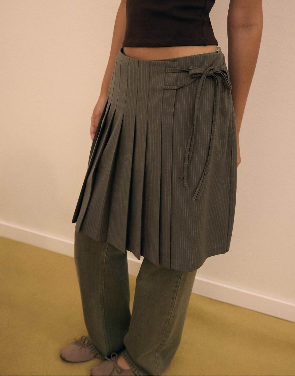 Jupe midi b plis creux - Kaki