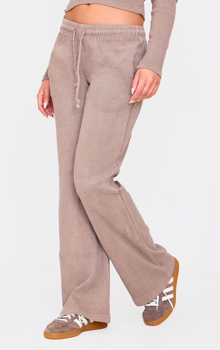 Washed ribbed wide leg trousers