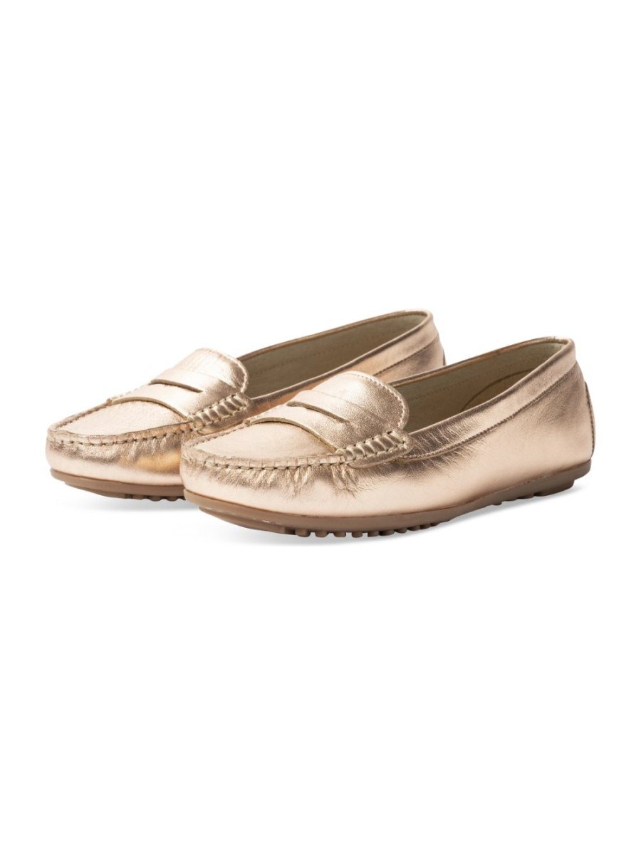 Rose gold metallic penny loafers