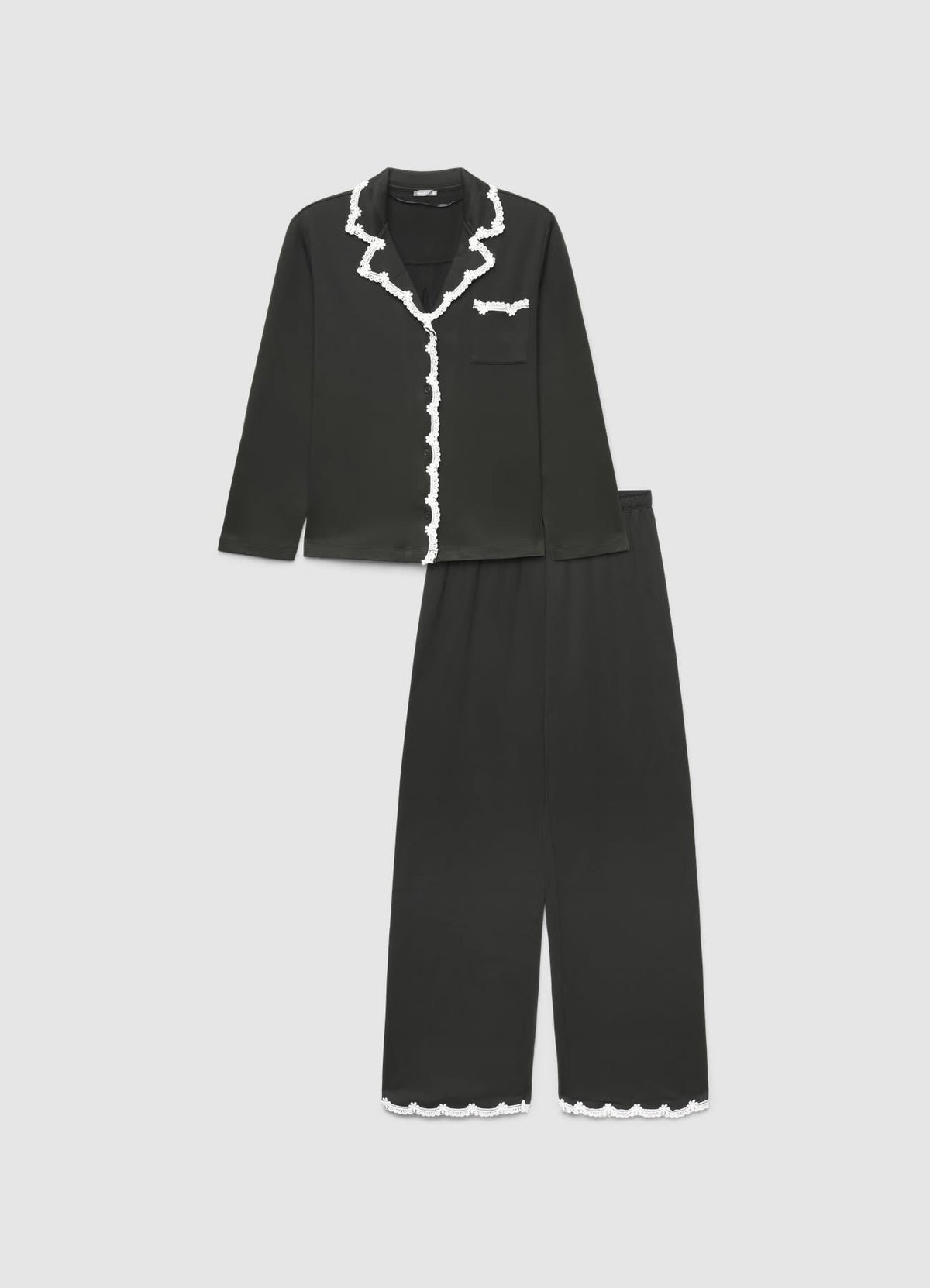 Lace-trim shirt and trousers pyjama set
