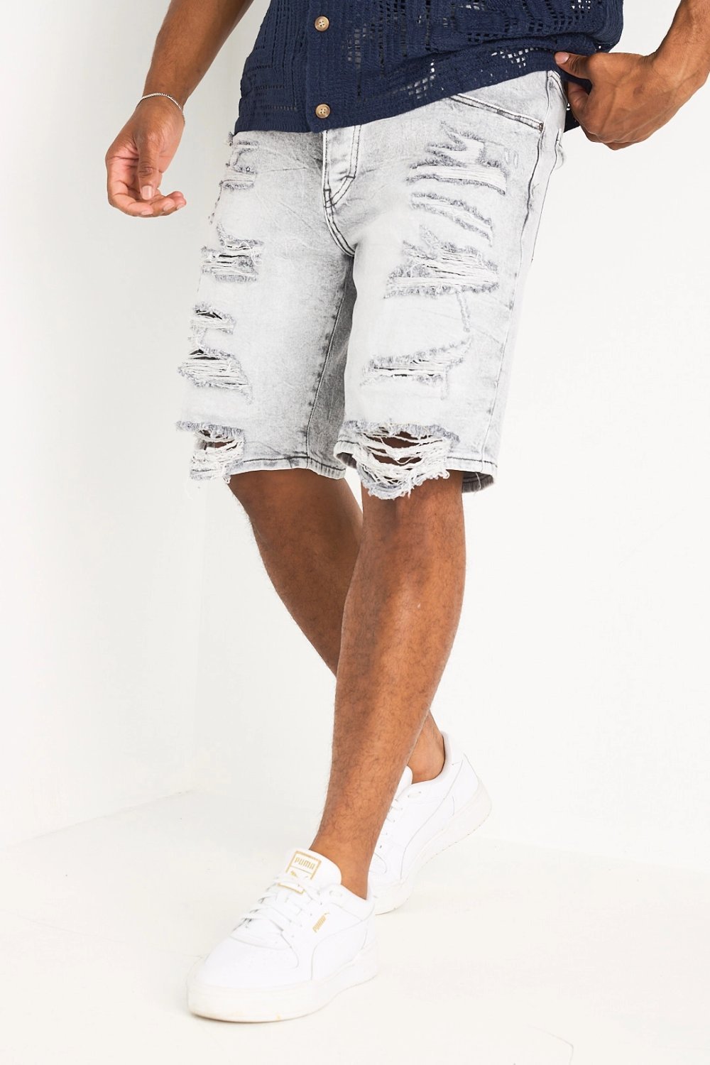 Short jean délavé m9atta3 rmadi fatah