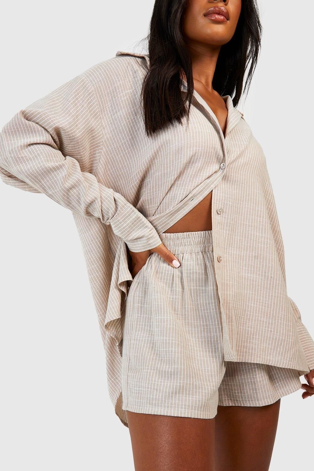 Short de pyjama en coton à fines rayures