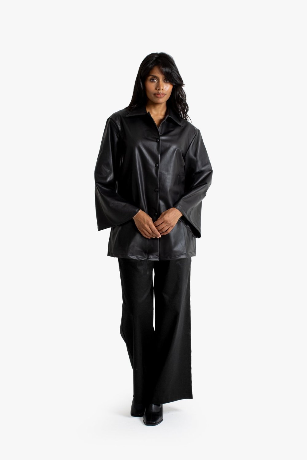 Veste chemise en similicuir - Noir