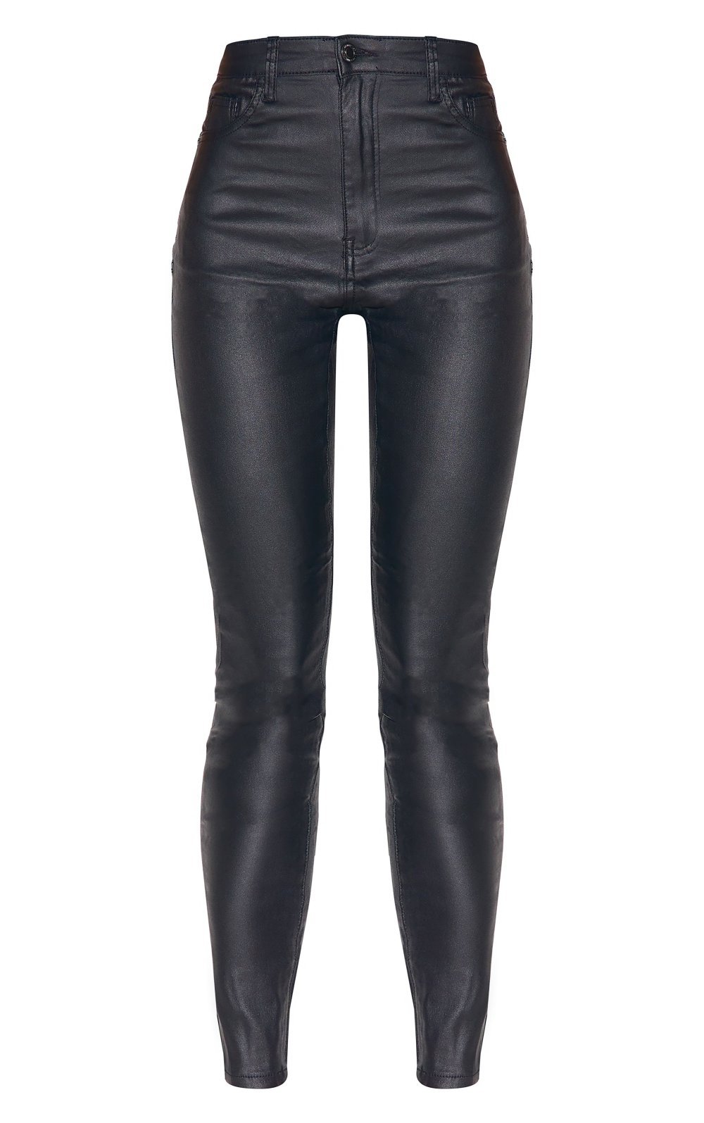 Black skinny jeans in coated denim