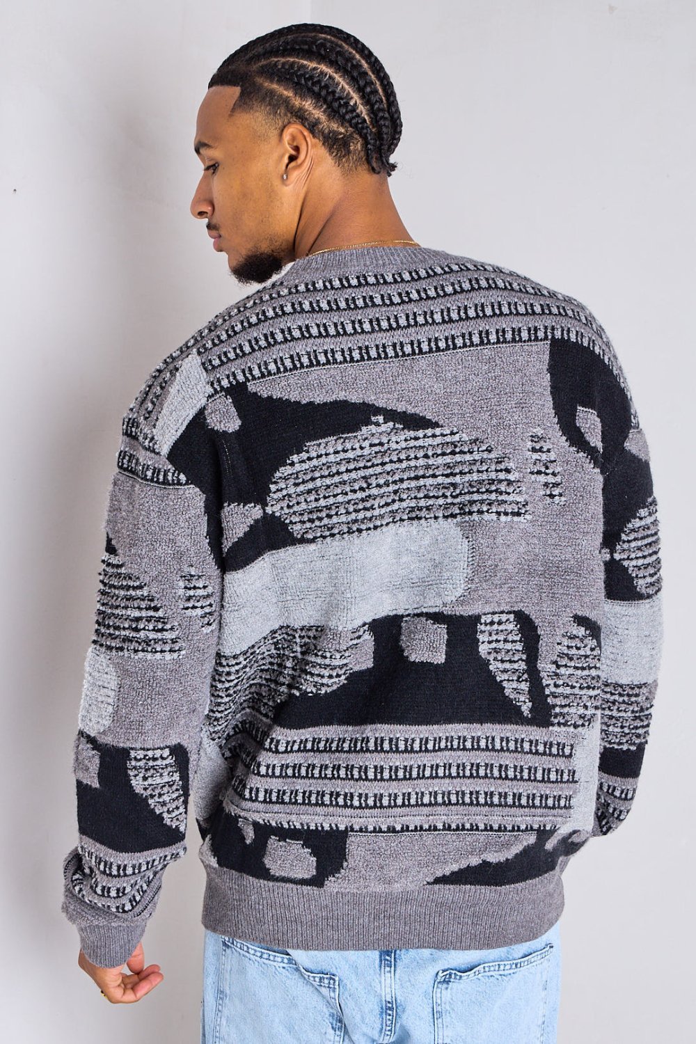 Black patterned chunky-knit jumper