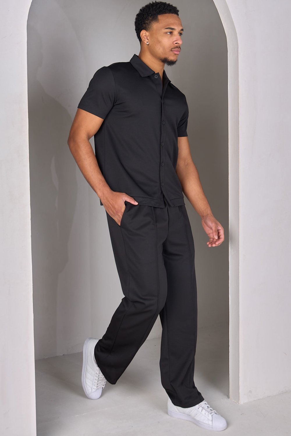 Black textured shirt and trousers set