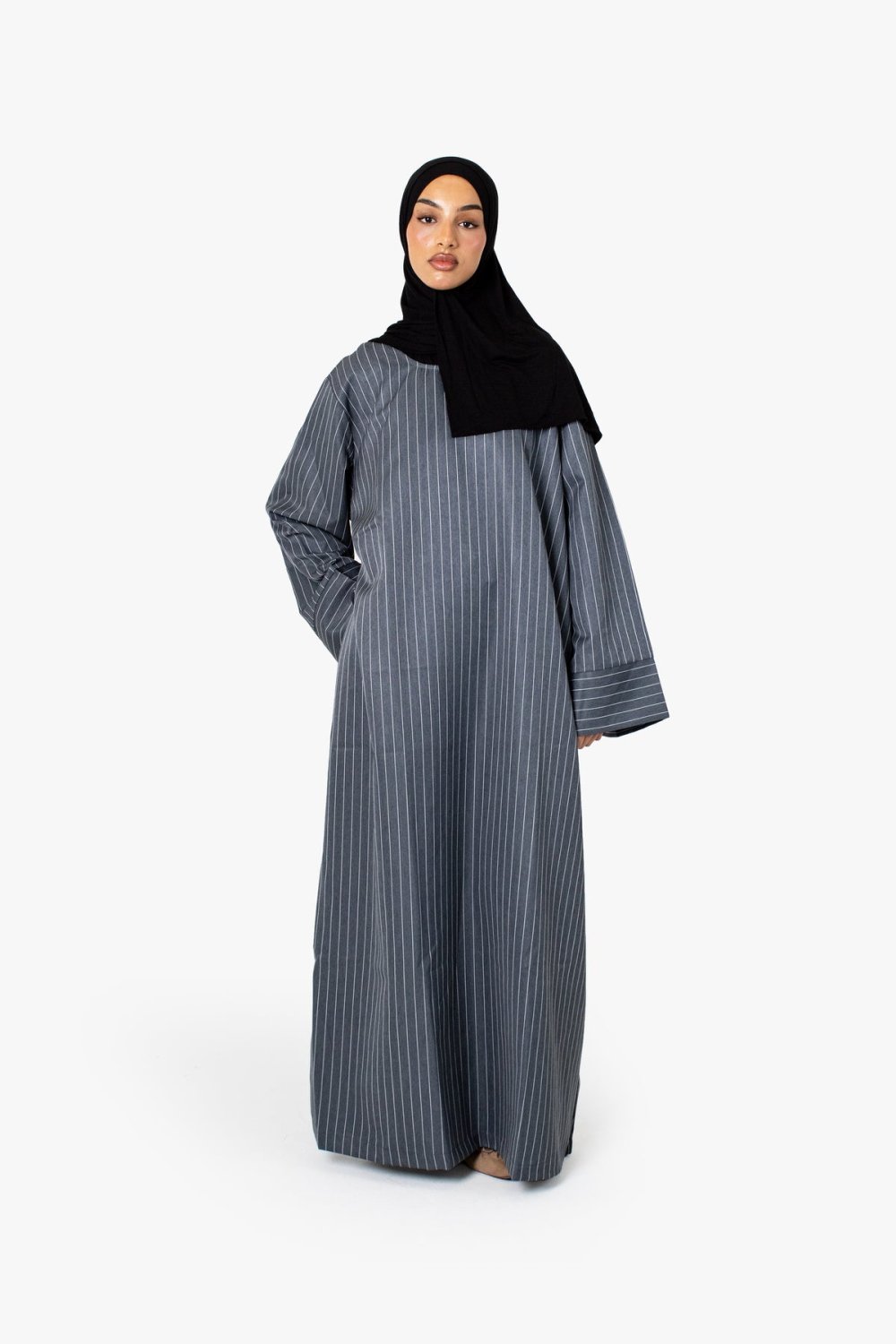 Abaya kimono rayée - Gris ardoise