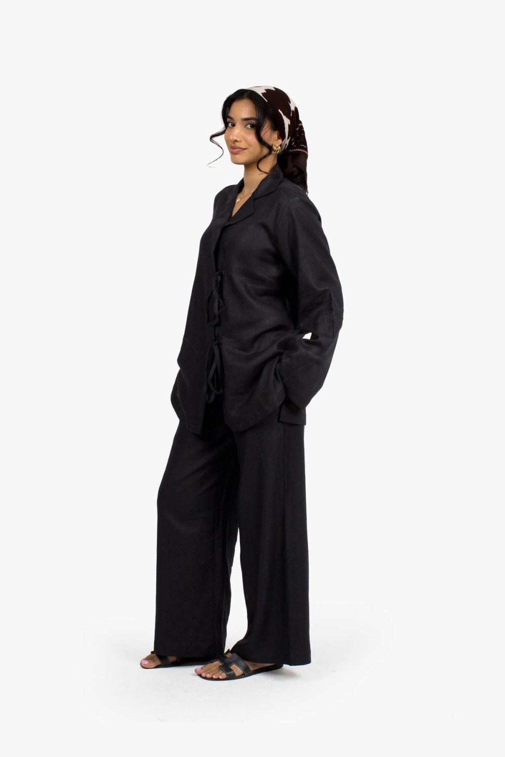 Pantalon large en lin et coton - Noir
