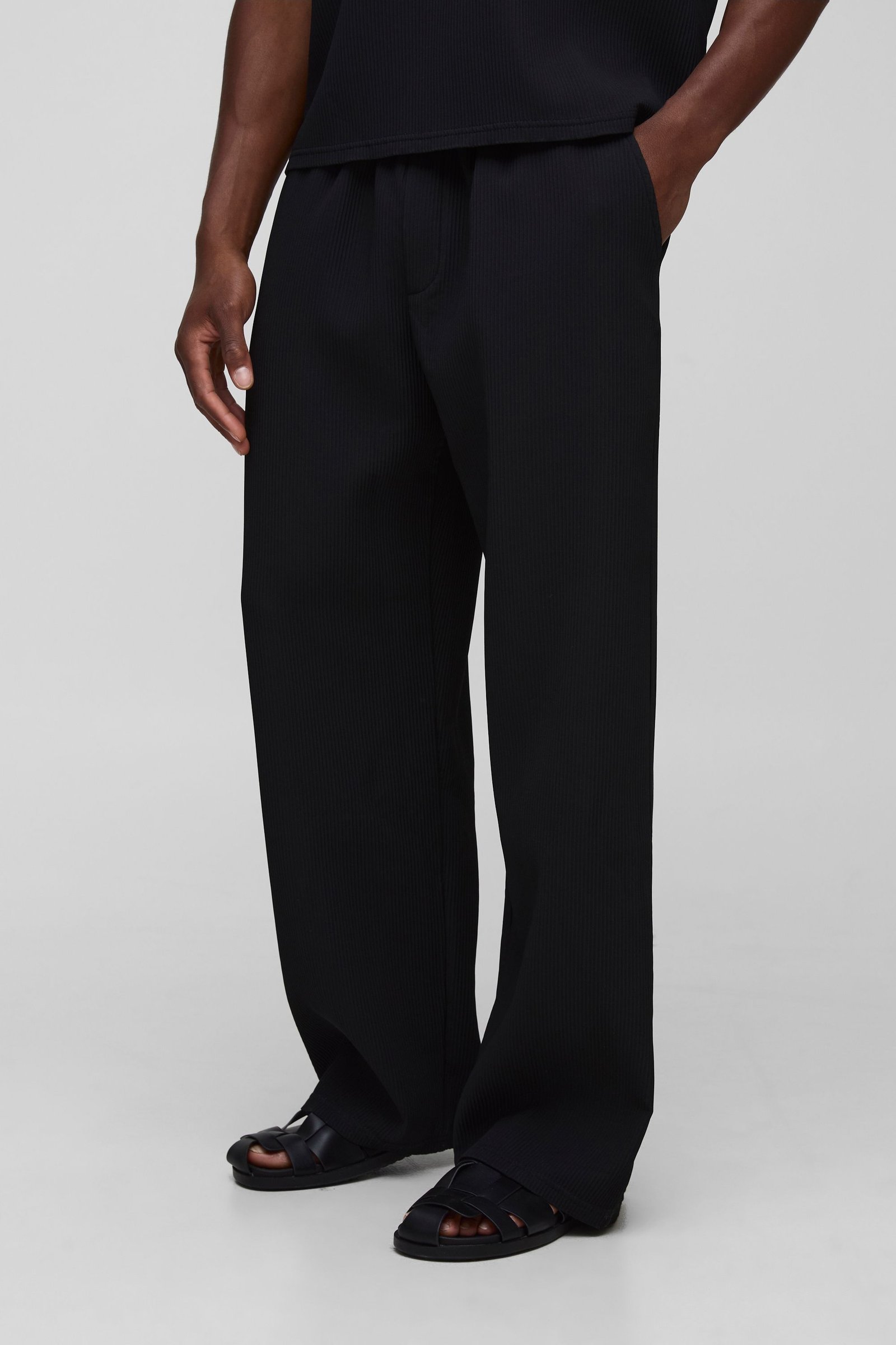 Pantalon Plissé Large à Taille Élastique