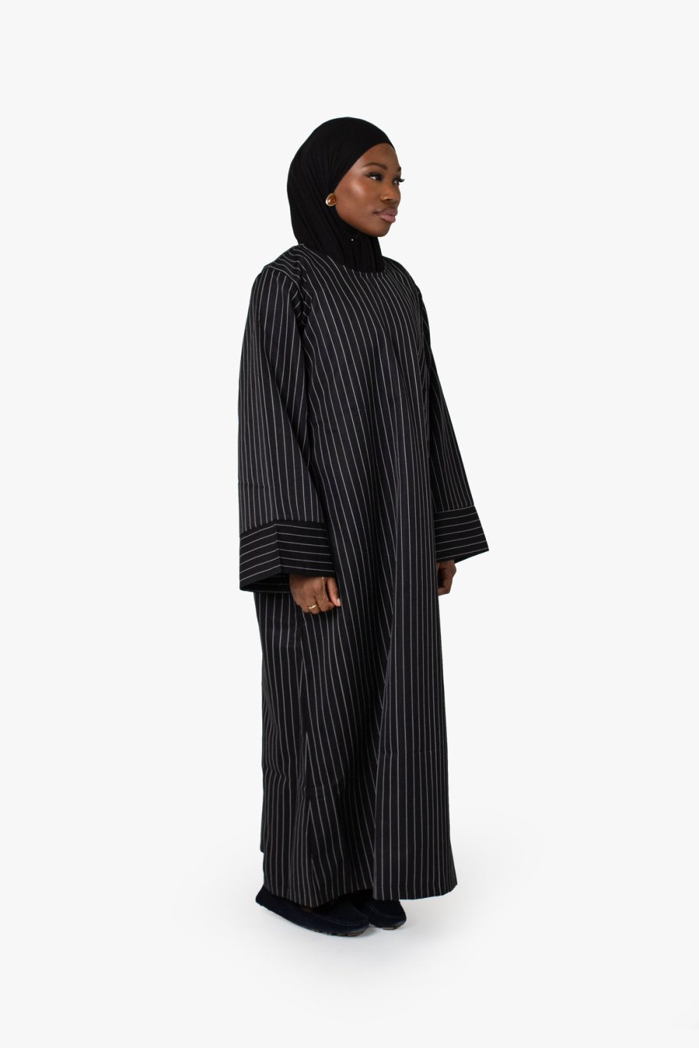 Striped kimono abaya - Black