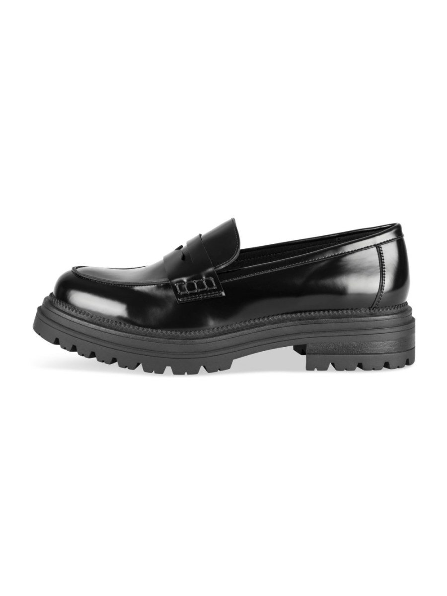 Black glossy lug-sole loafers