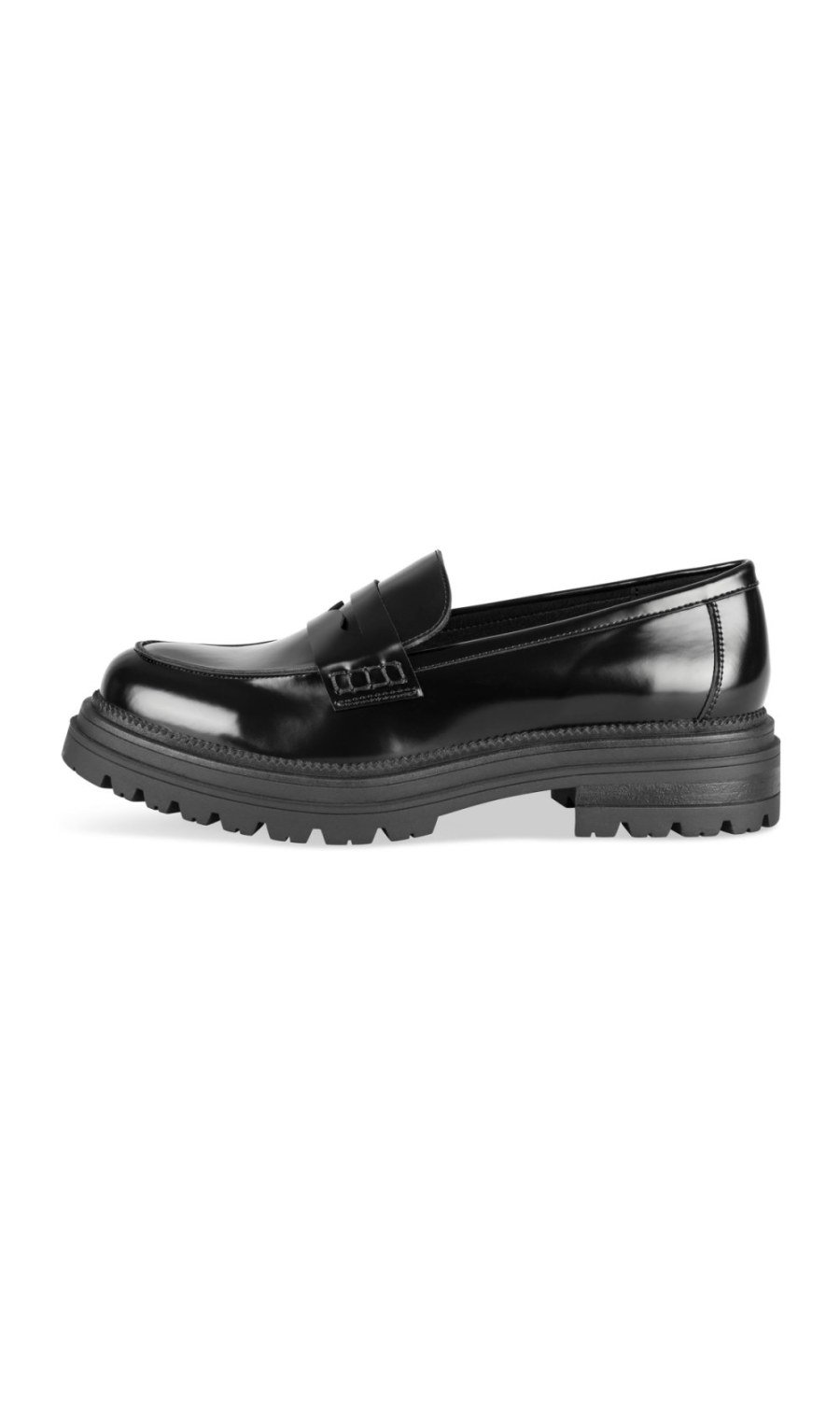 Black glossy lug-sole loafers