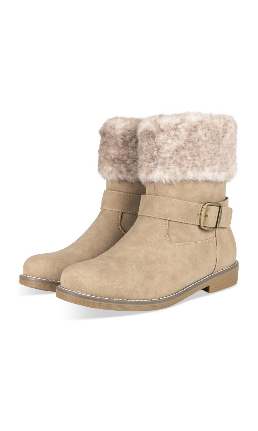 Bottines col fourrure w boucle taupe