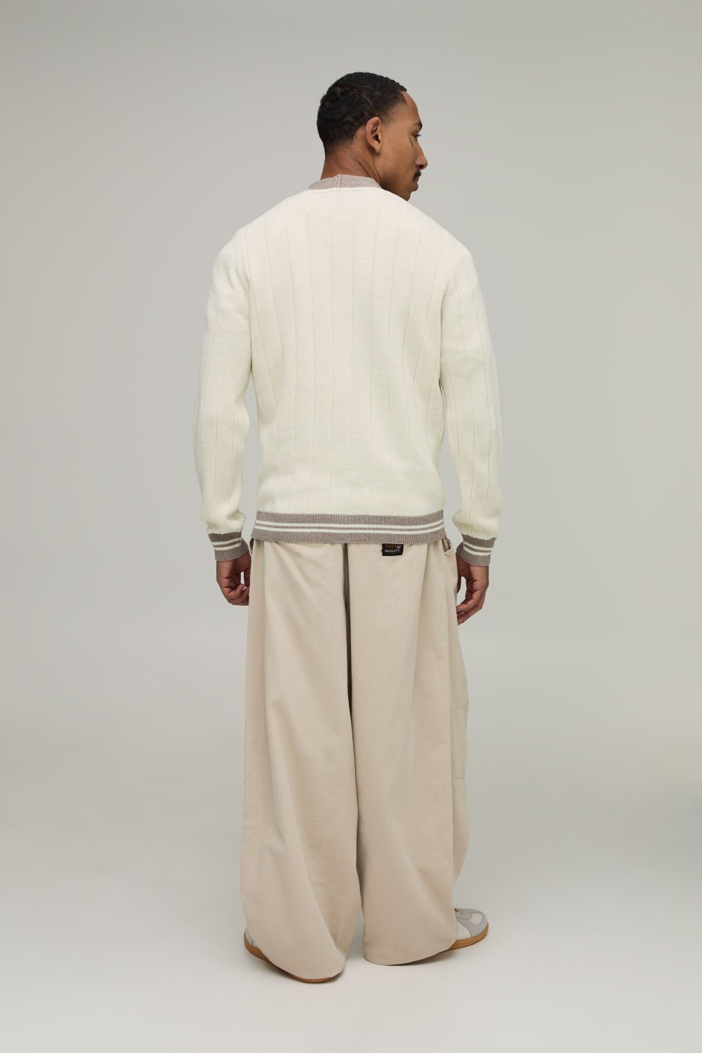 Cardigan côtelé écru b 7wachi mkhalfin