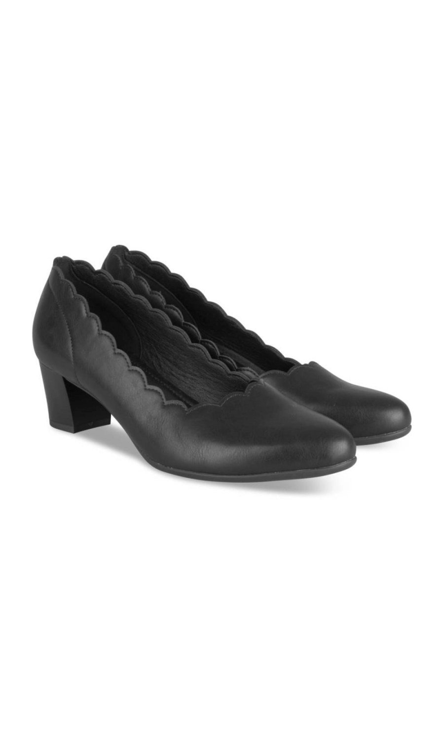 Escarpins bord festonné talon carré noirs