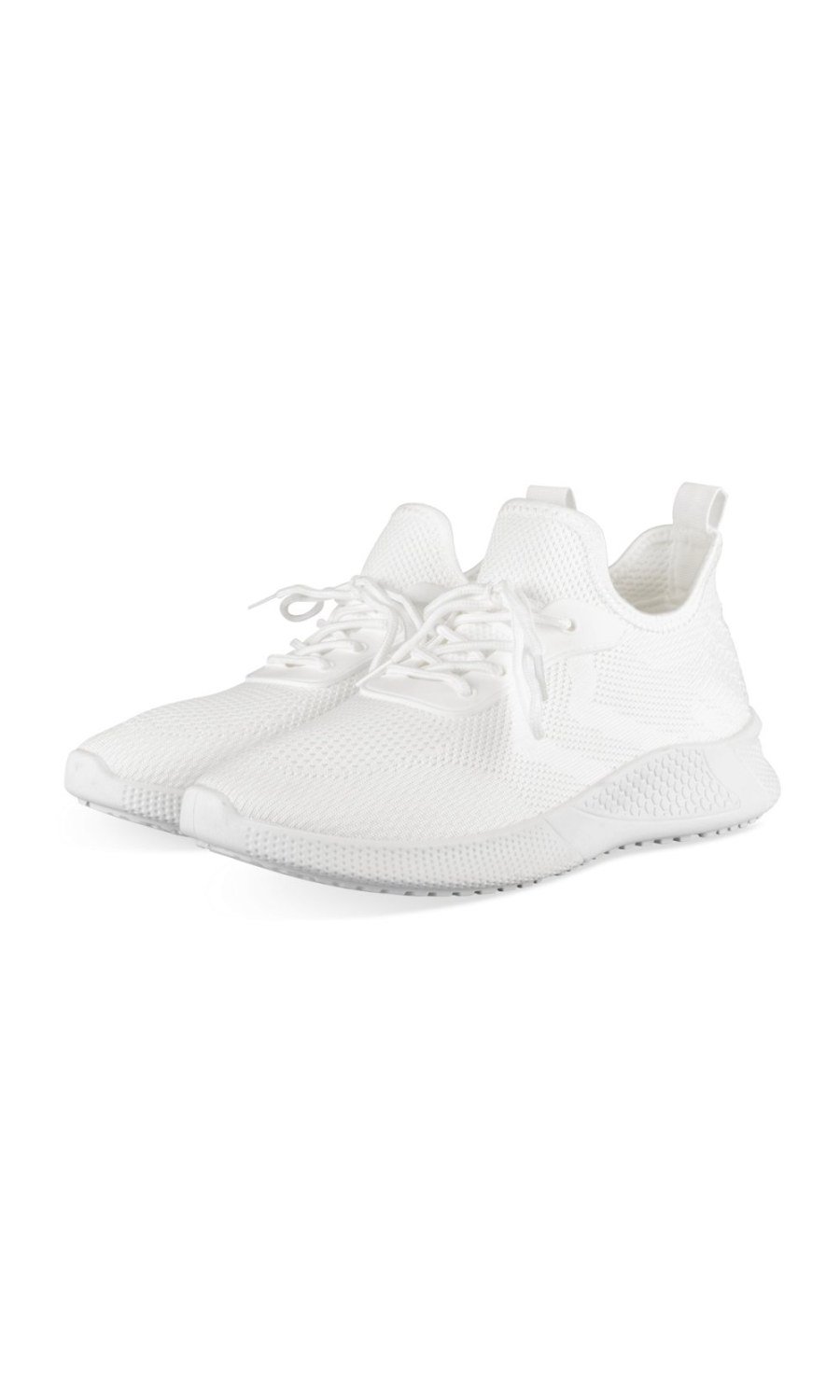 White knit sneakers with decorative lacing