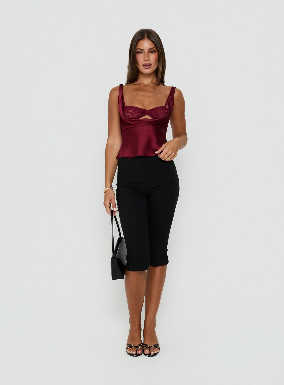 Top satin col bénitier w brassière dentelle