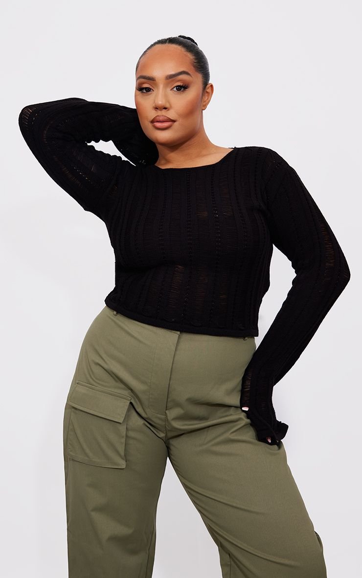 Distressed knit crop top - Plus size