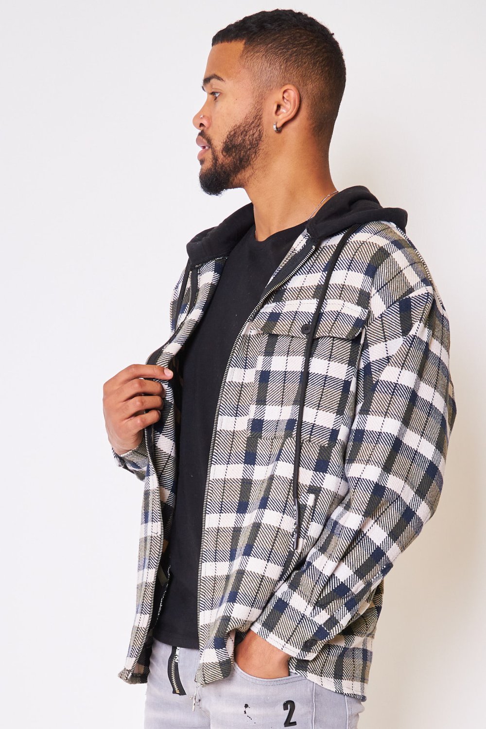 Green checked hooded jacket