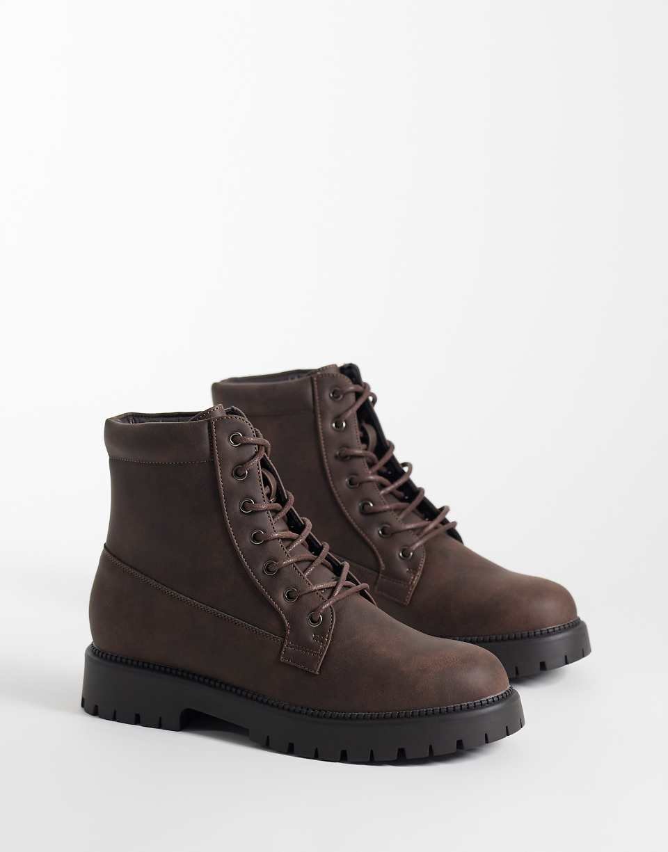Mexton bottes à lacets chunky en daim synthétique marron