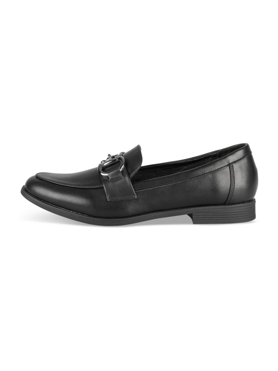 Black low-heel horsebit loafers