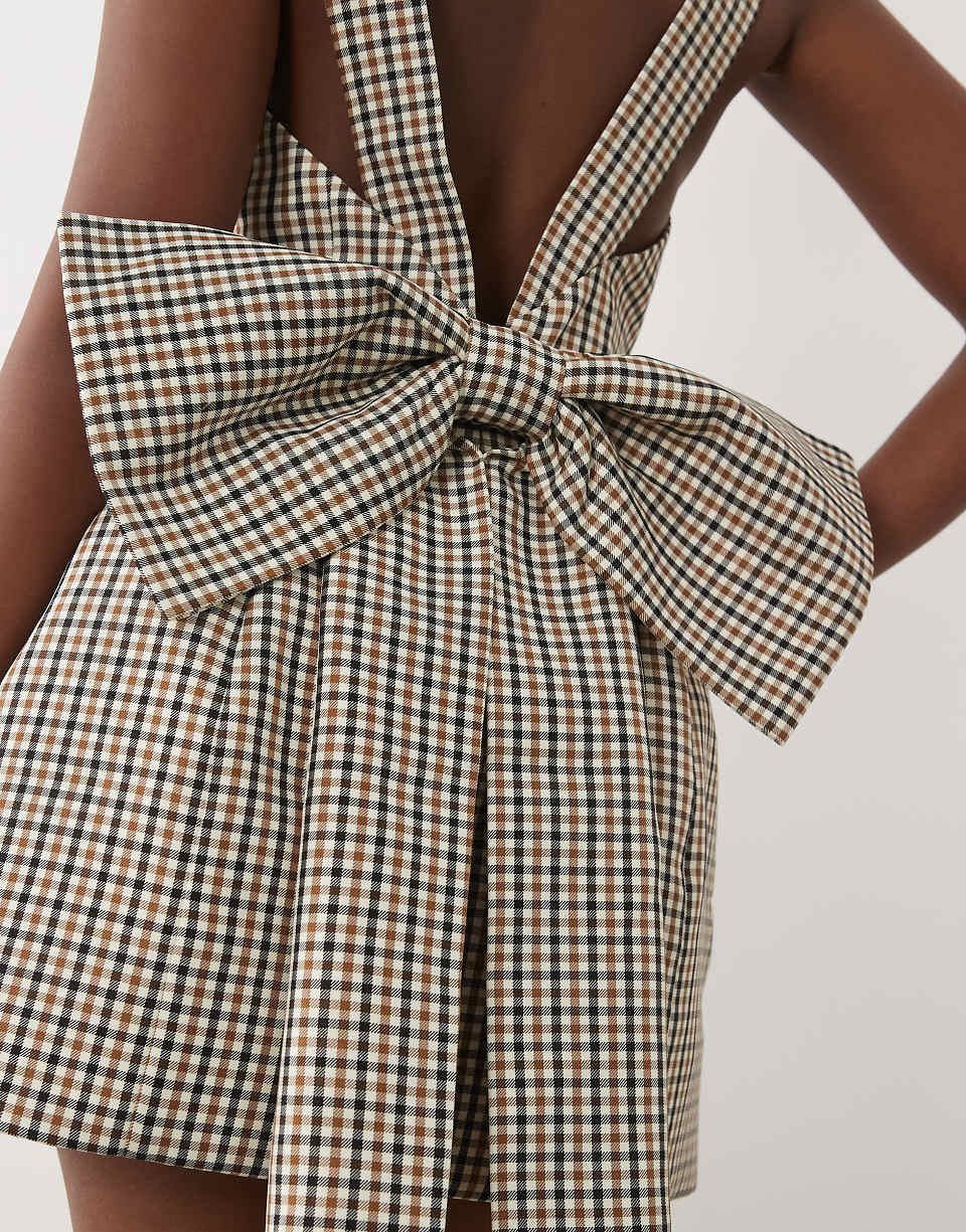 Fitted checked mini dress with buttons and pockets