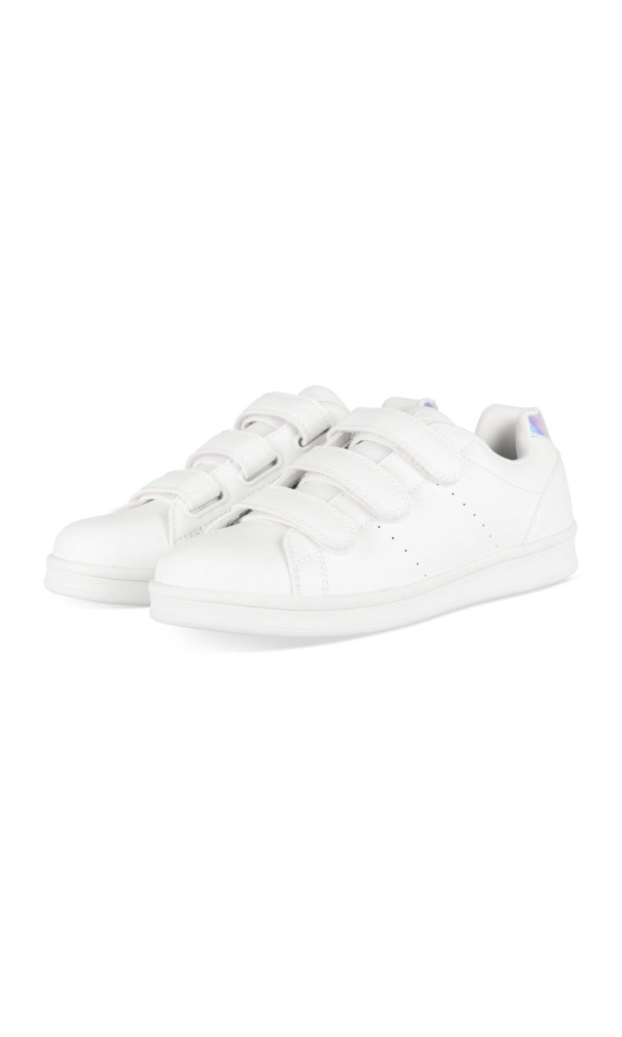 White hook-and-loop sneakers, iridescent heel
