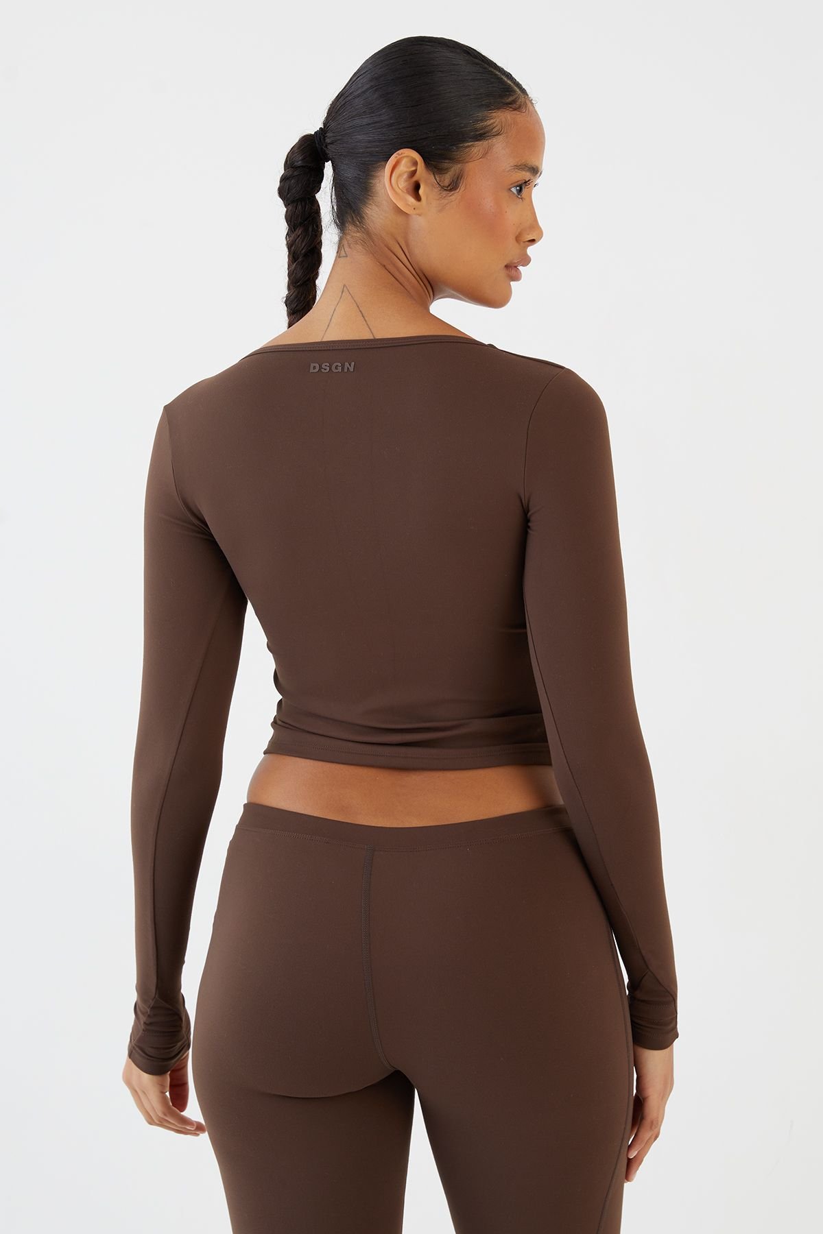 Long sleeve wrap sports top - Chocolate