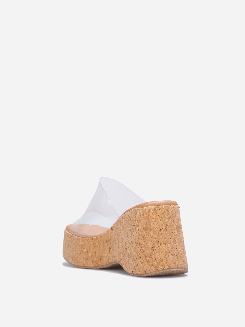 Wedge mules with wide clear strap