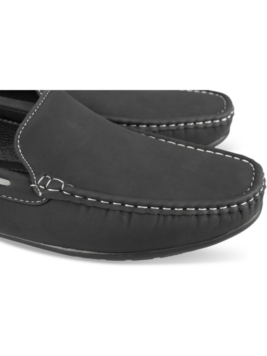 Black driving loafers, grey trim