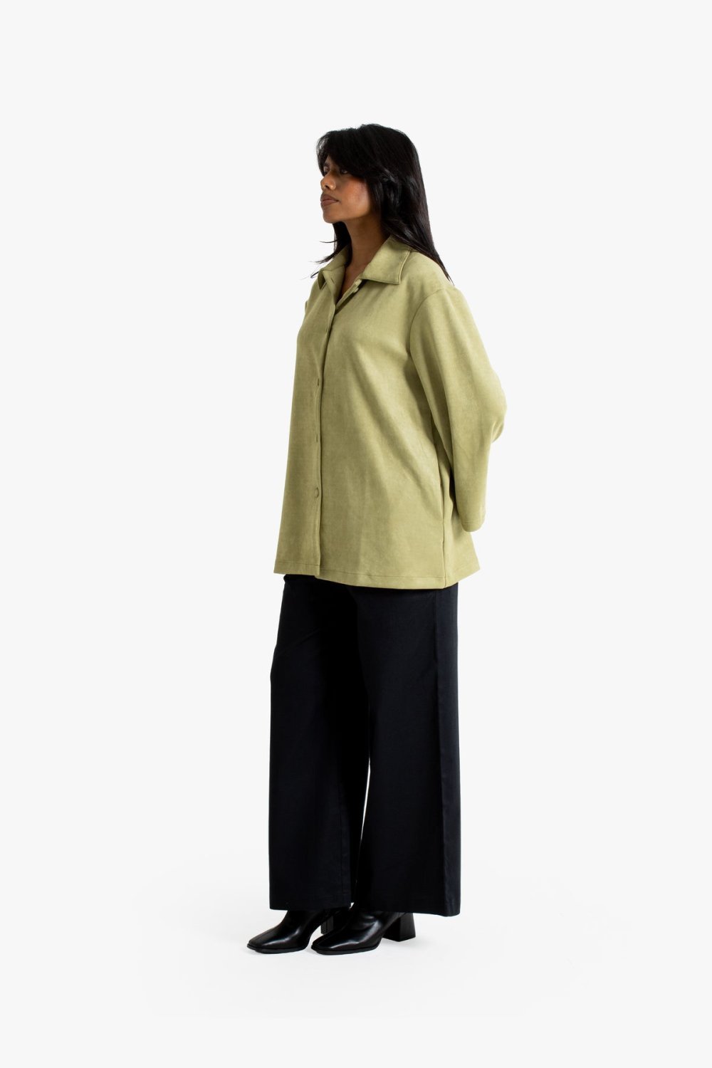 Faux suede shirt jacket - Pistachio green