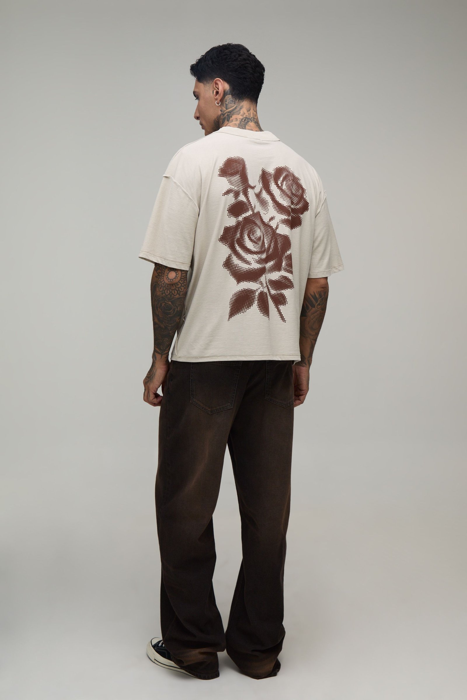 T-shirt Oversize Boxy Tall Stone À Imprimé Floral Pointillé Et Coutures Apparentes