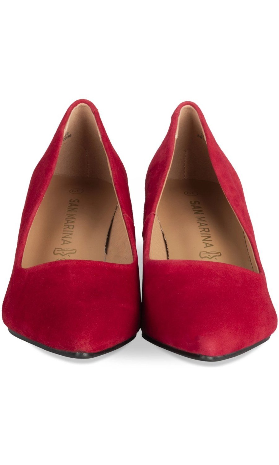 Red faux suede pointed pumps