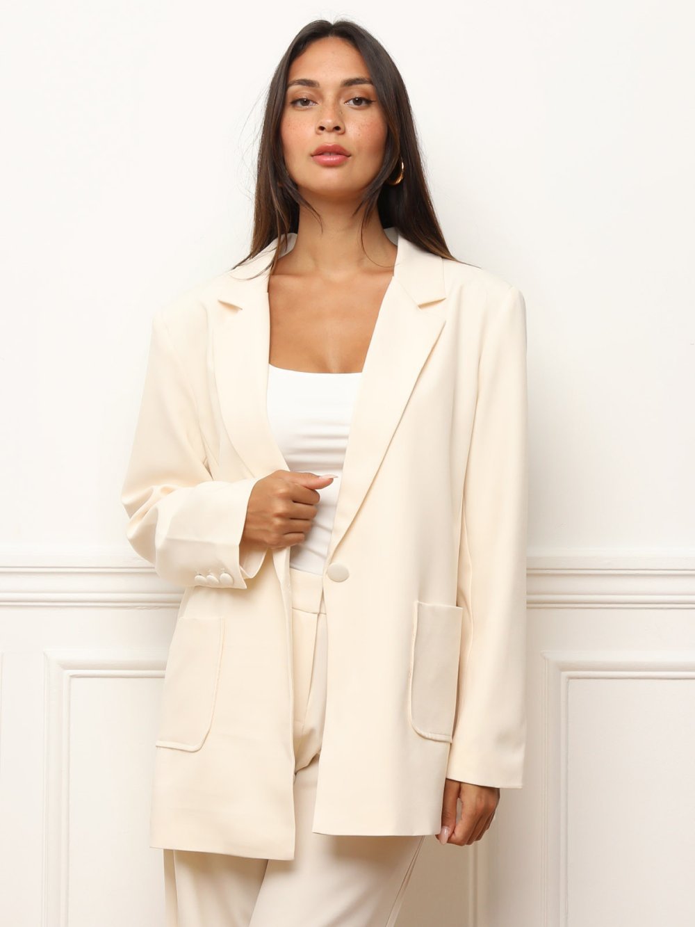 Blazer oversize à poches plaquées arrondies