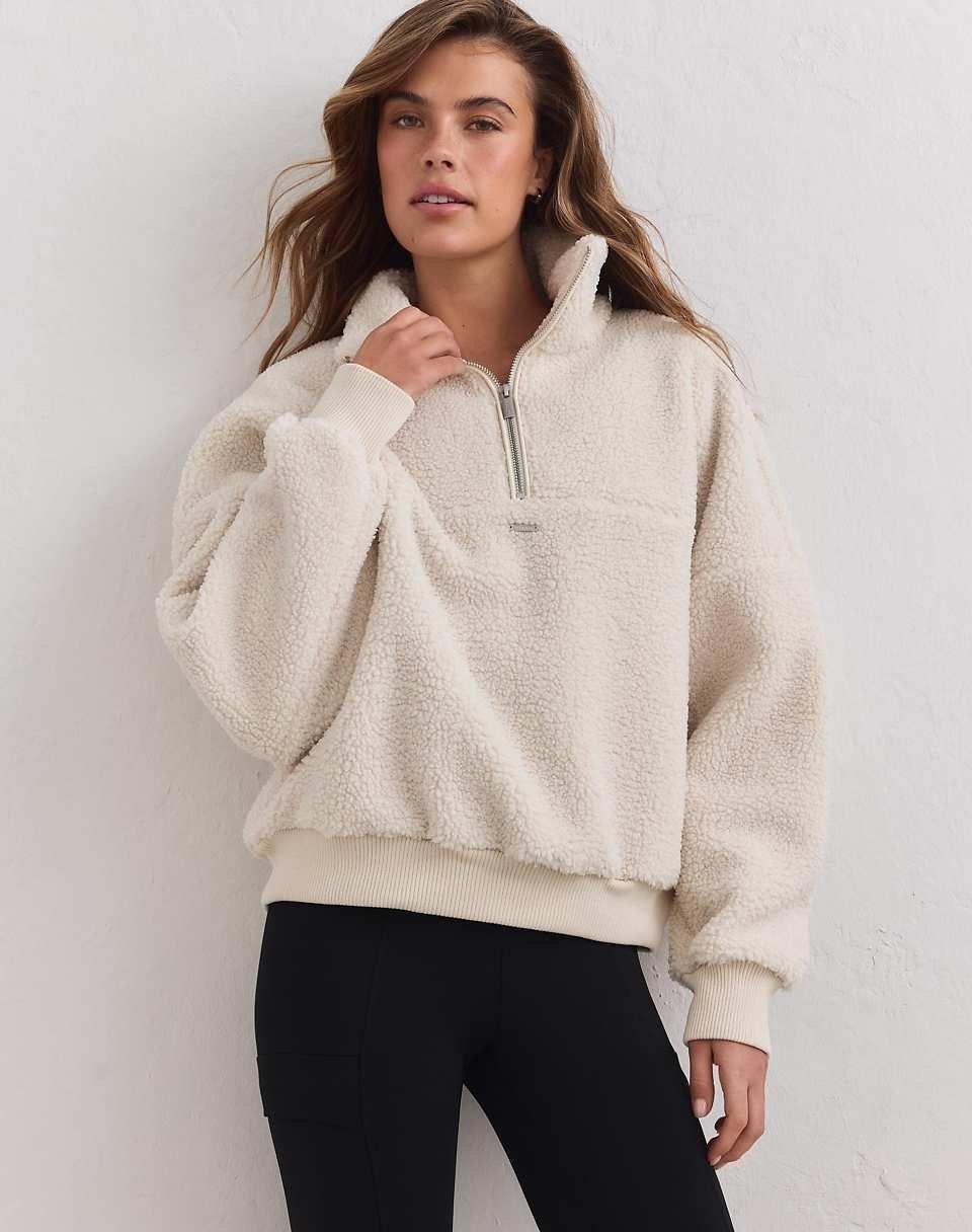 Sweat en polaire demi-zip crème