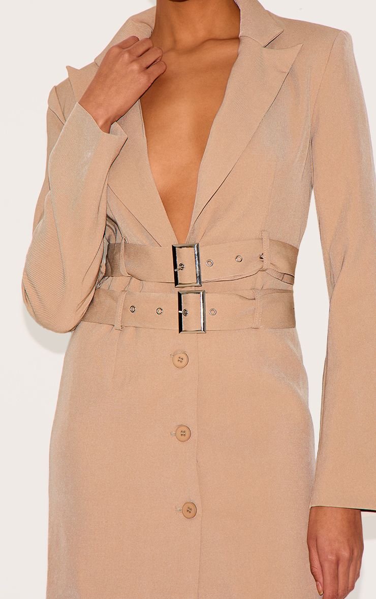 Robe Blazer Tissée Ajustée À Double Ceinture
