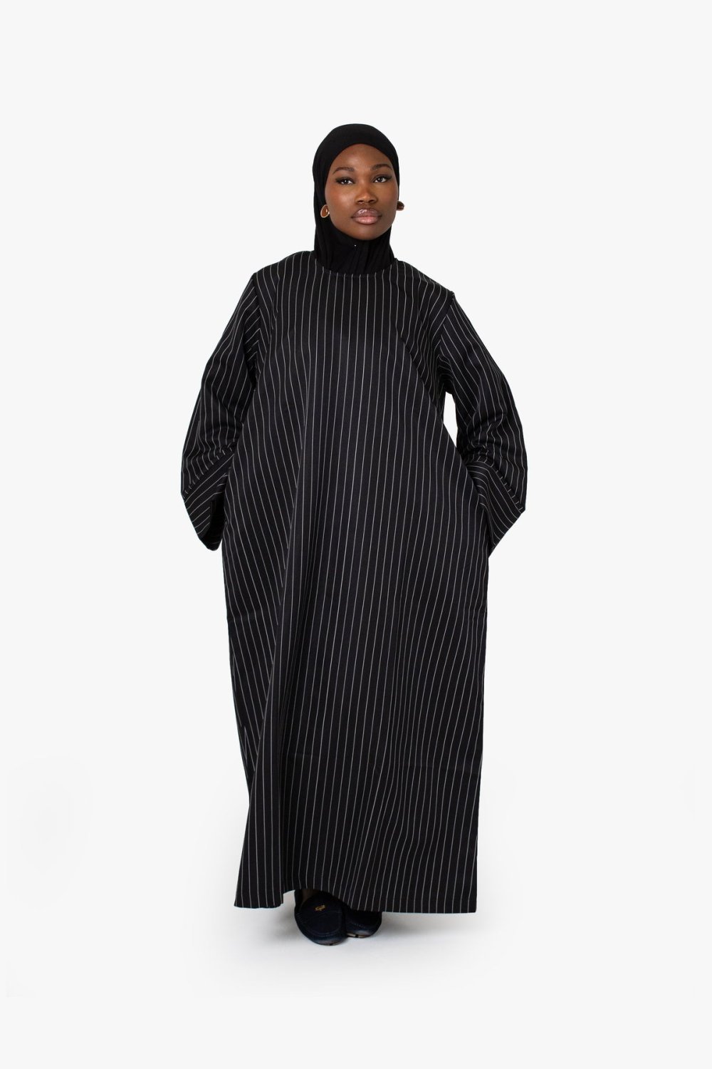 Striped kimono abaya - Black