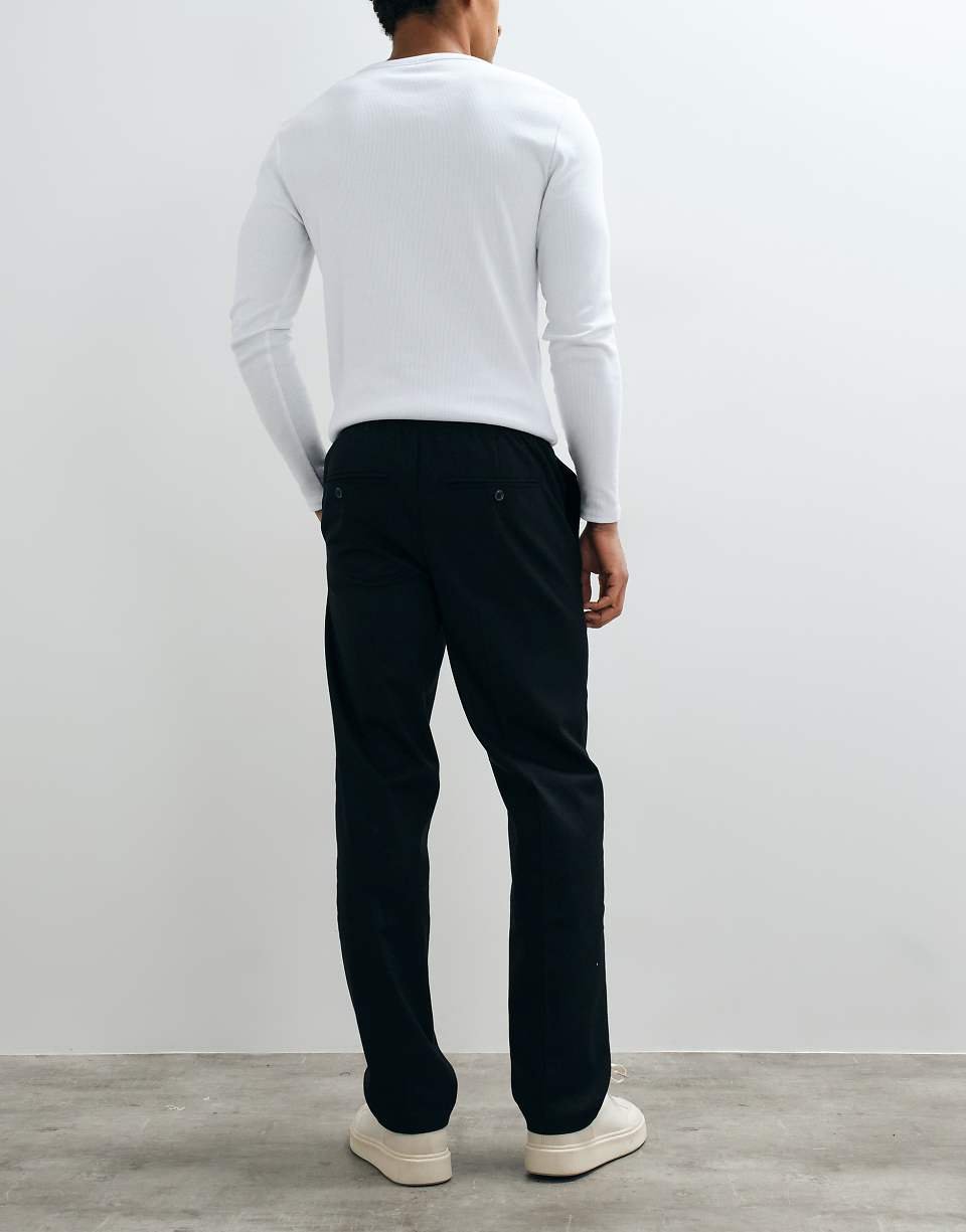 Pantalon droit à taille à cordon avec pli noir