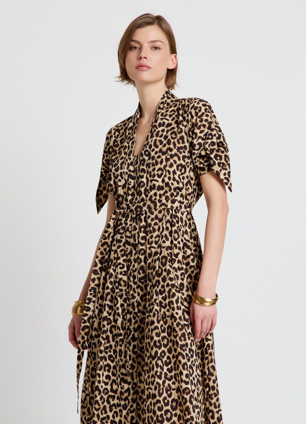 Belted animal-print shirt dress