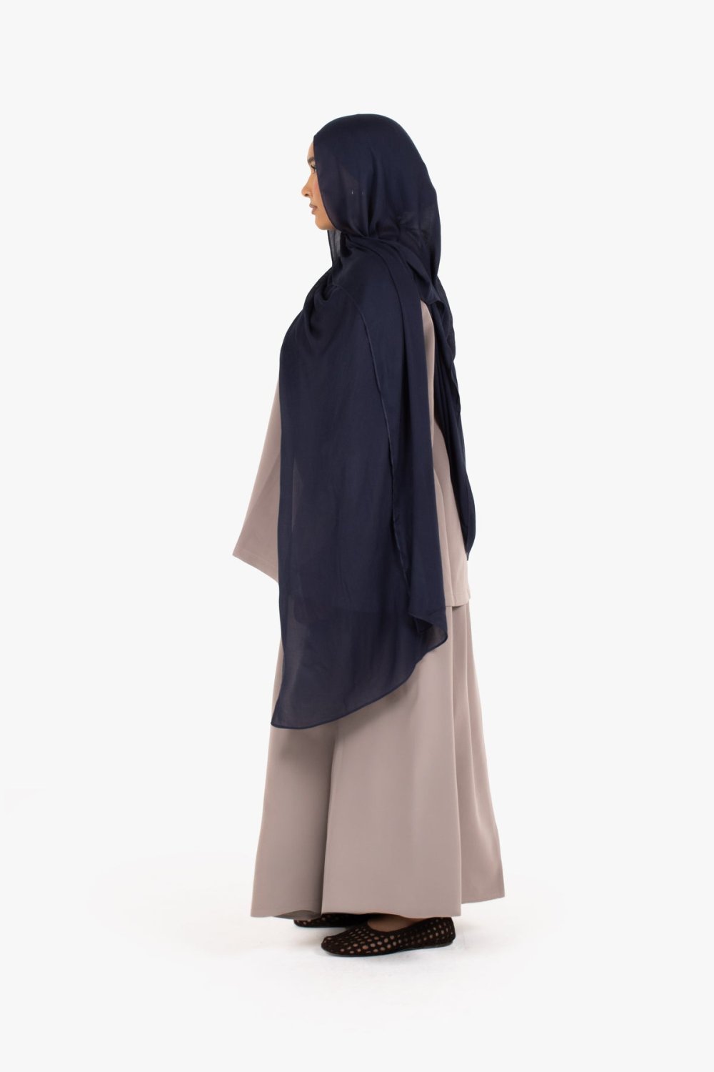 Jupe longue en crêpe à taille élastiquée - Gris taupe