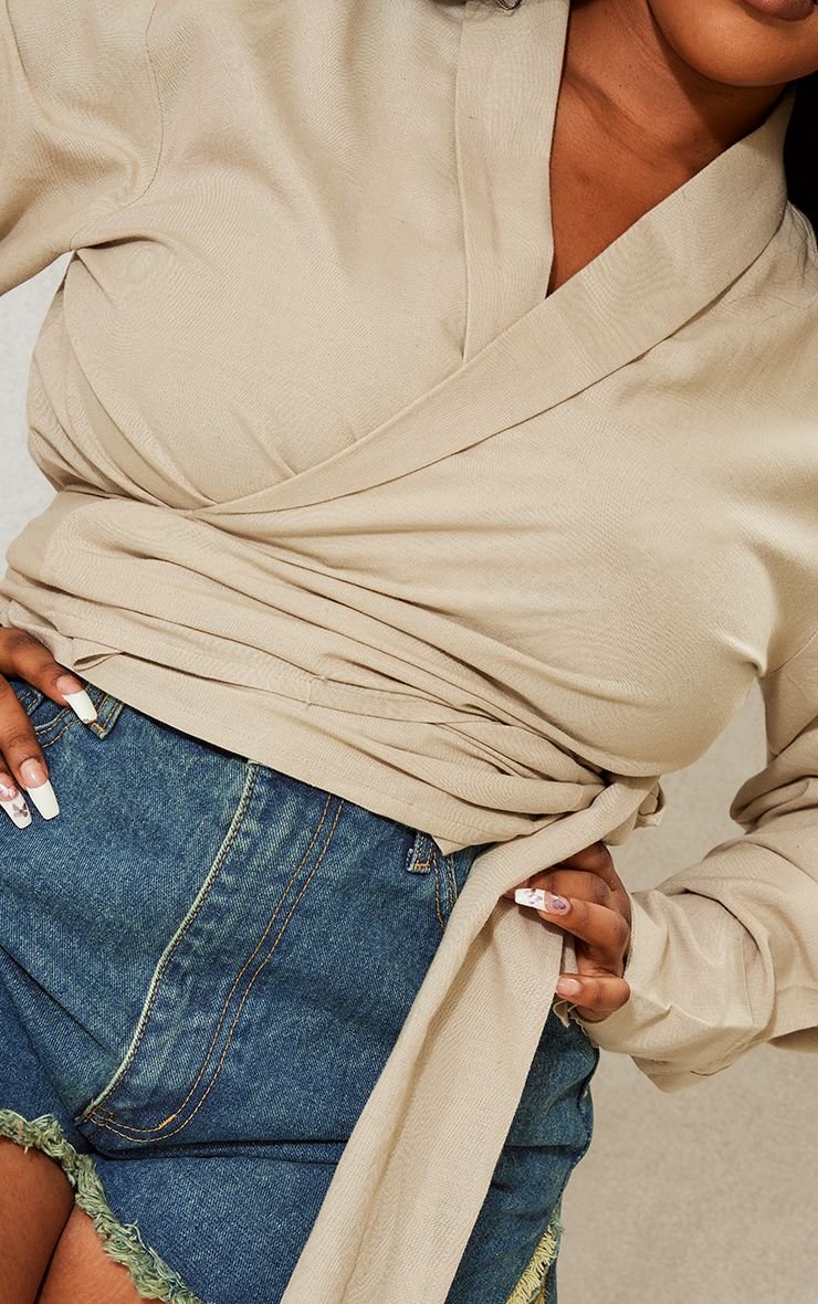 Blouse effet lin katrbet men 9eddam - Grande taille