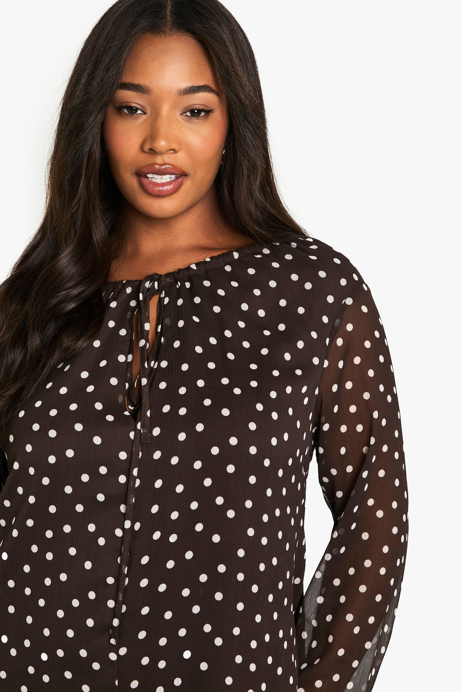 Polka dot chiffon smock dress - Plus size