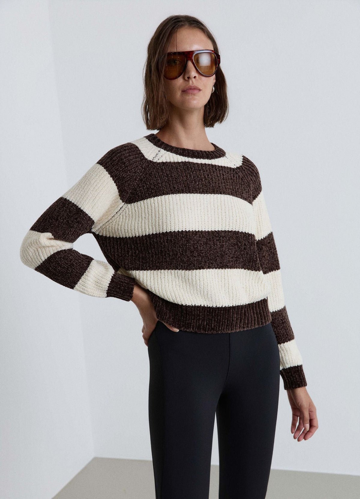 Striped corduroy-effect crew-neck jumper