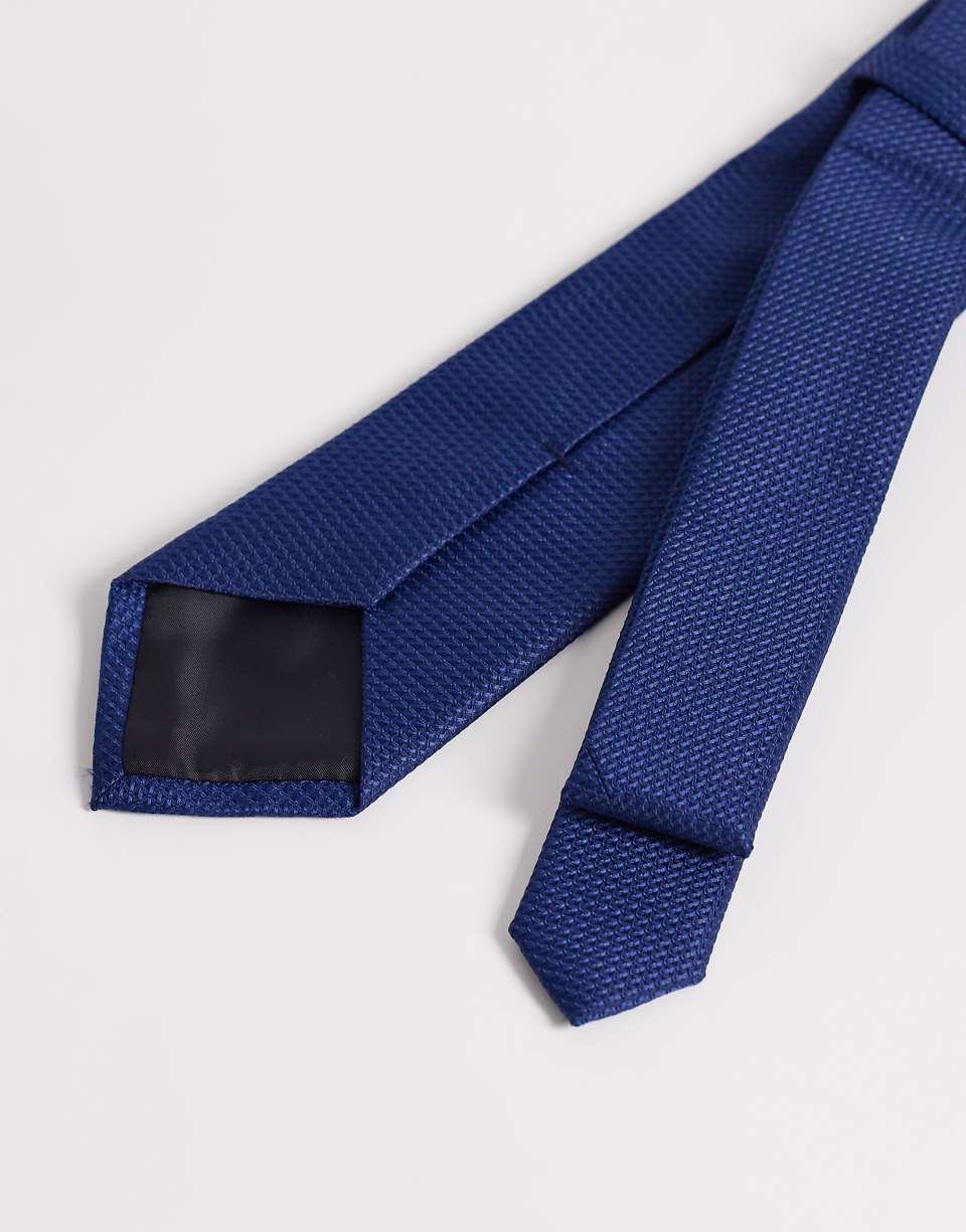 Textured Tie And Pocket Square - Blue