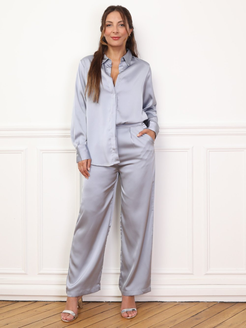 Satin shirt and pleat-front trousers set