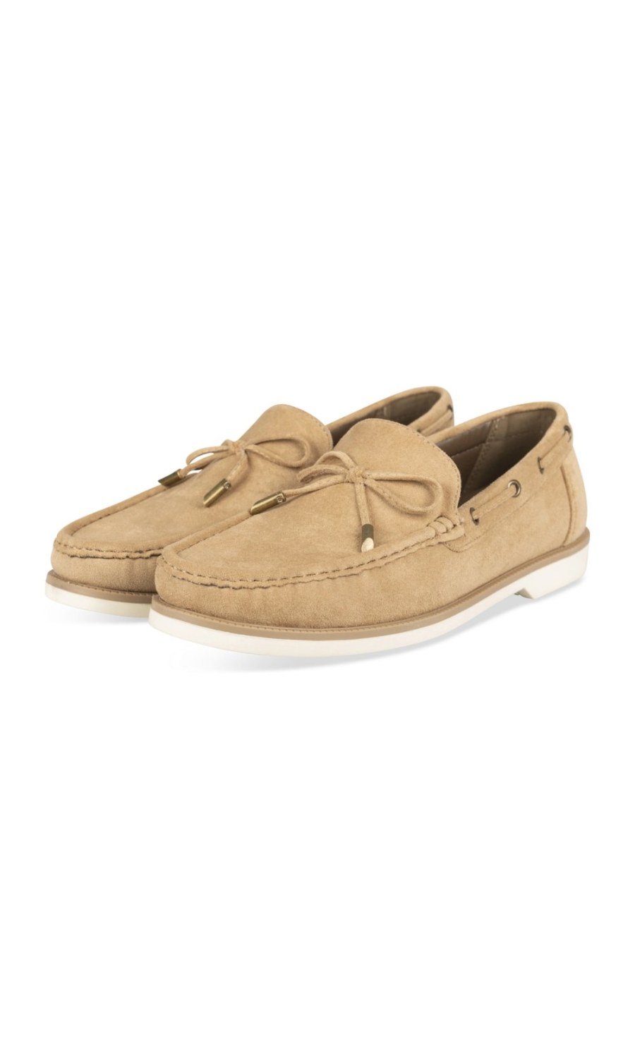 Beige bow loafers with white sole